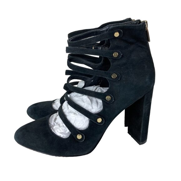 Vince Camuto Shoes - Vince Camuto Womens Sz 7.5 Black Suede Leather Strappy Heel Pumps Ankle Bootie